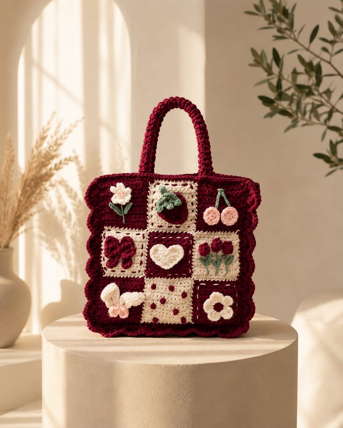 Curio Patchwork Crochet Bag by Pursify by Minwaan — nine hand-crocheted charm squares