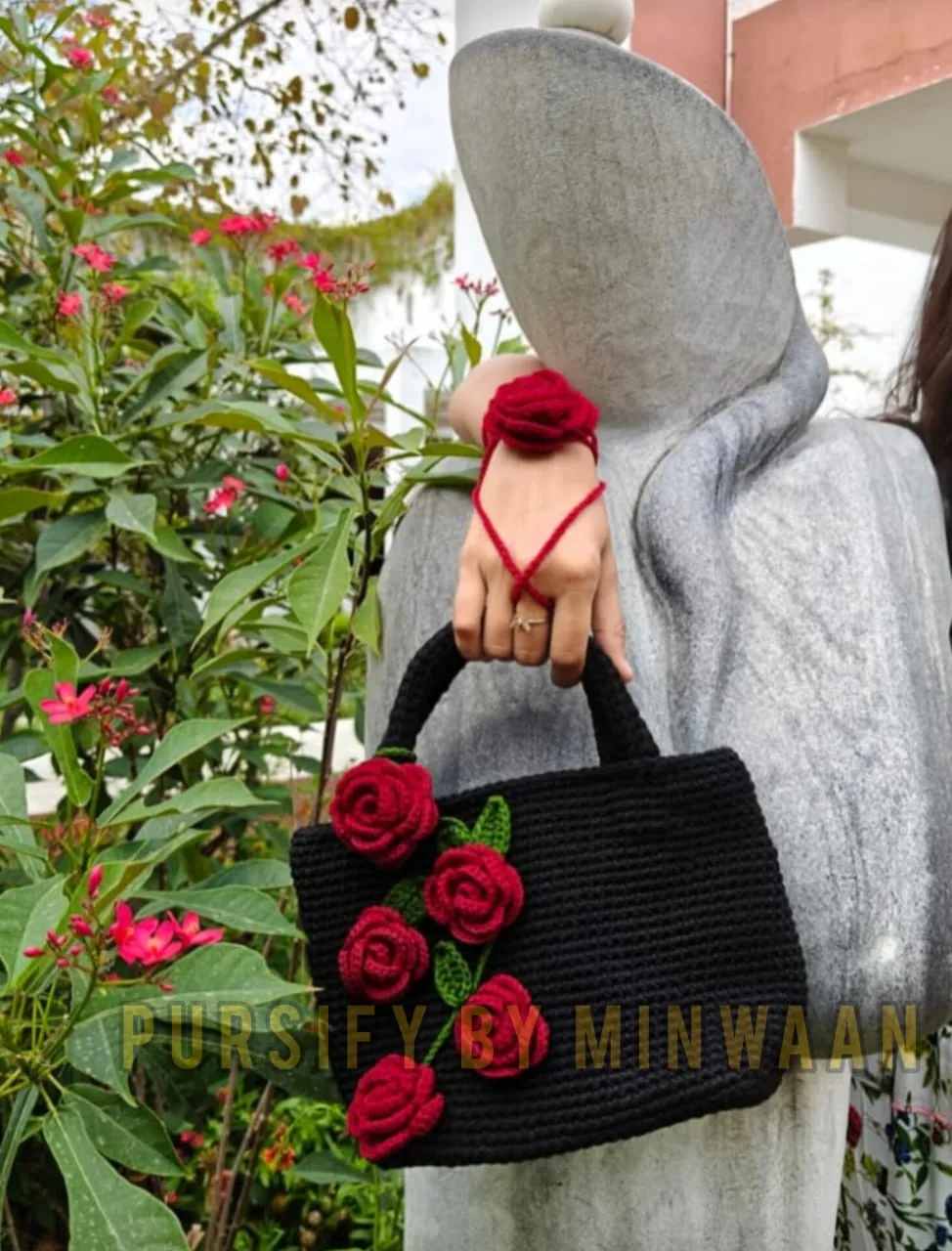 Ebony Rose Crochet Bag by Pursify by Minwaan — front view