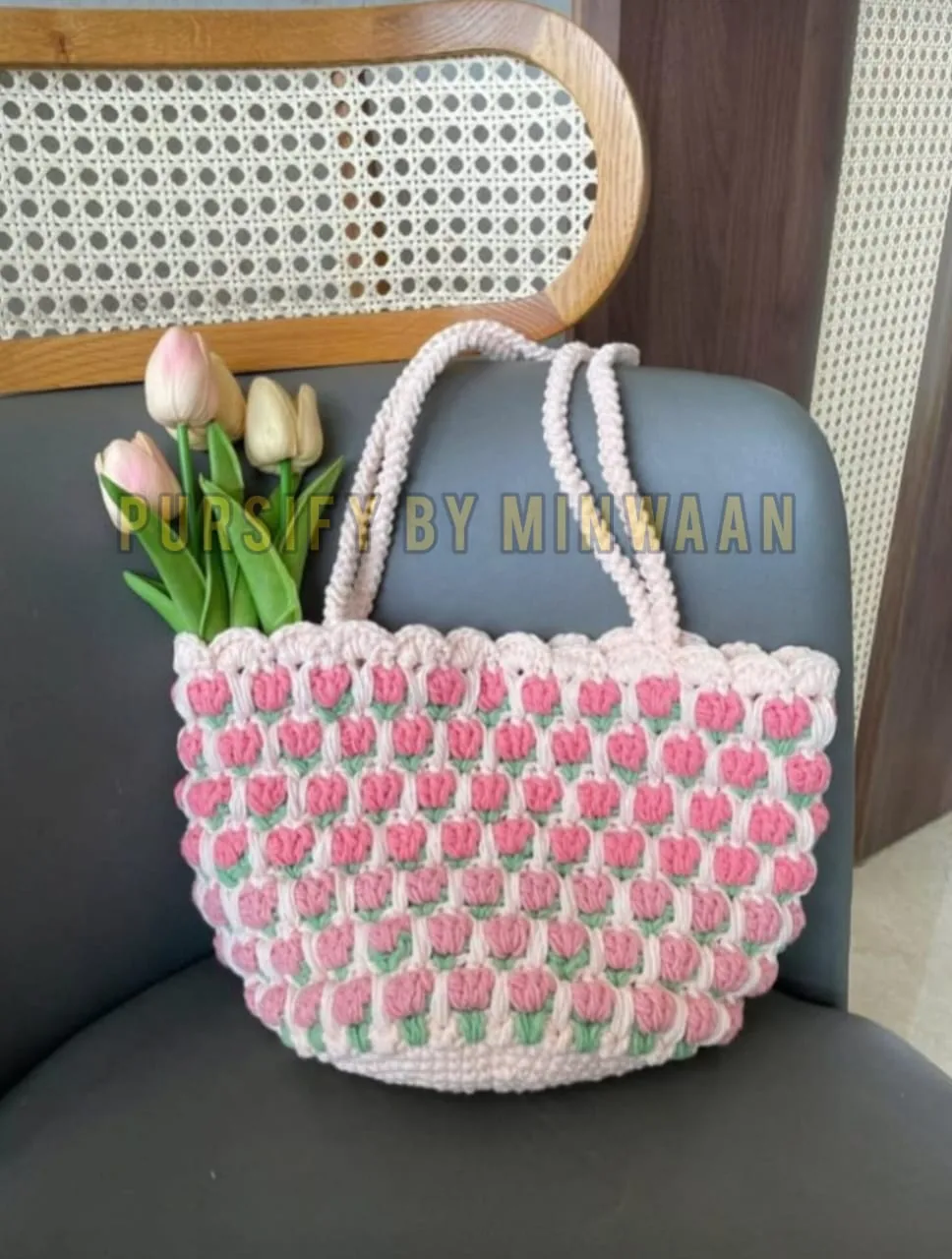 Tulip Basket Crochet Bag by Pursify by Minwaan — front view