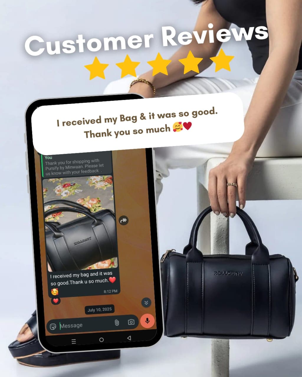 Customer review: “I received my bag and it was so good” — five stars