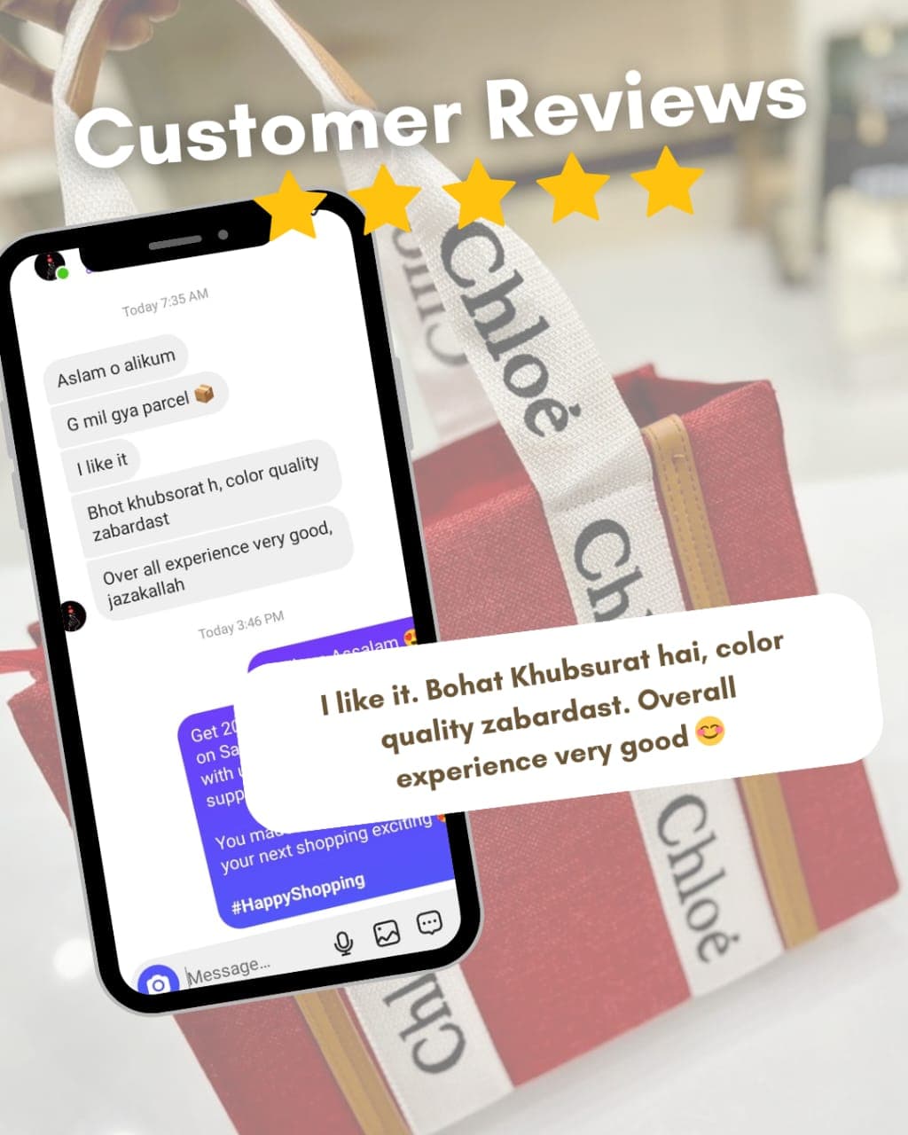Customer review: “bohat khubsurat hai, colour quality zabardast” — five stars